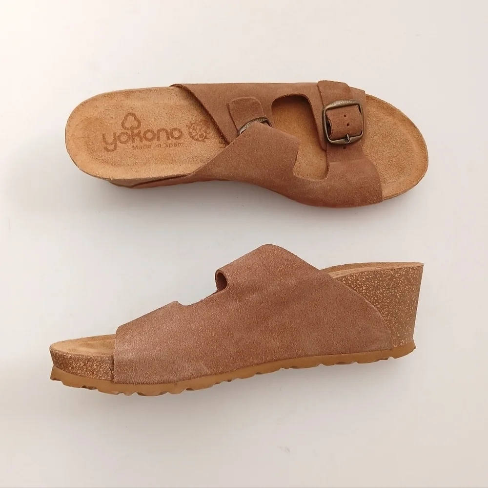 Yokono Wedge Leather Strappy Sandals Size 9